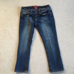 Red Rivet Cropped Stretch Jeans | Size 9 | Two-Button Front Denim
